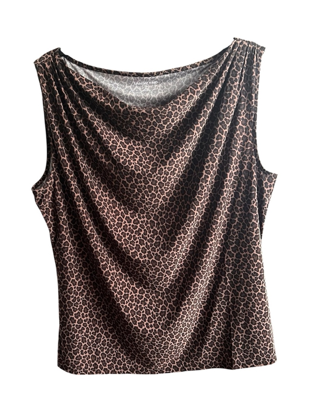 Lands' End Leopard Print Cowl Neck Tank Top in Brown and Black